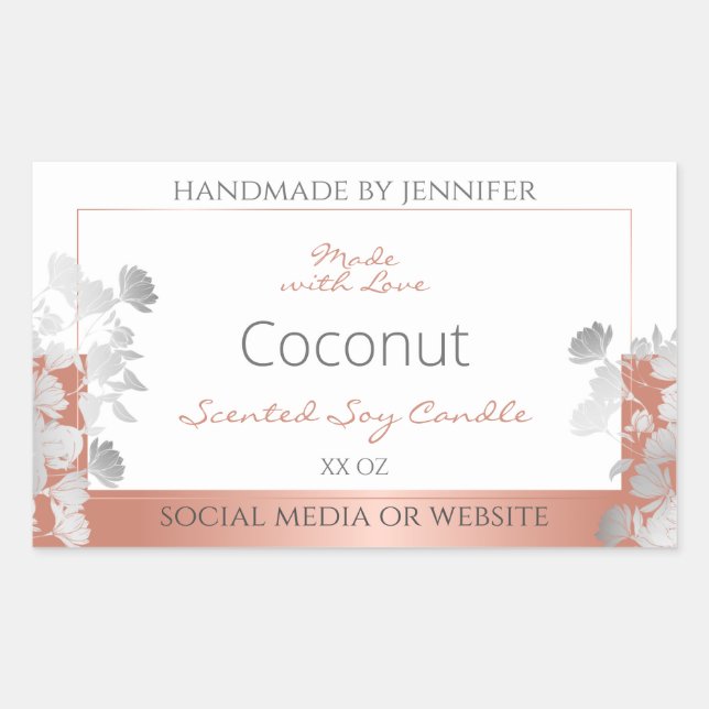 White Floral Product Packaging Labels Rose Gold (Front)