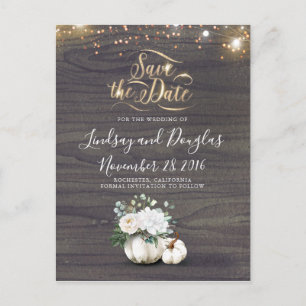 White Floral Pumpkin Rustic Fall Save the Date Announcement Postcard