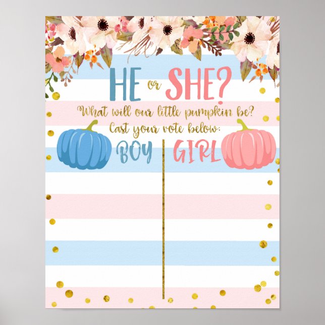 White Floral Pumpkin Voting Board Poster (Front)