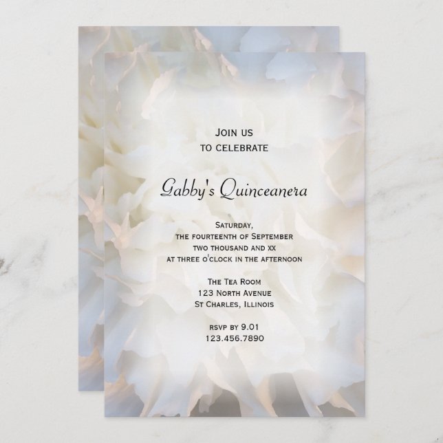 White Floral Quinceañera Party Invitation (Front/Back)
