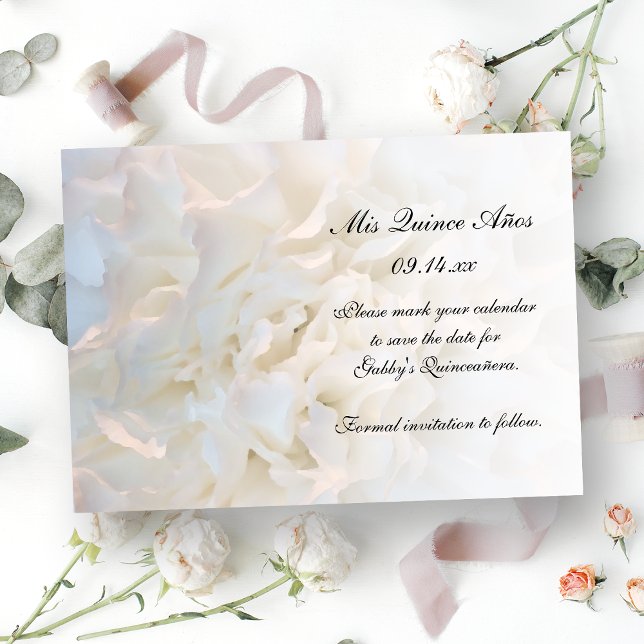 White Floral Quinceañera Save the Date (Creator Uploaded)