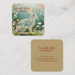 White Floral Rabbit Spring Art Square Business Card