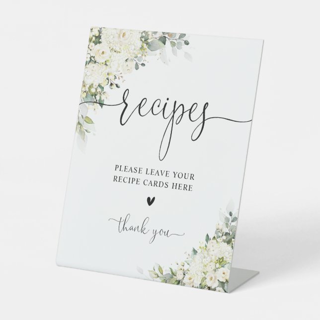 White Floral Recipe Card Sign (Front)