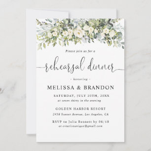 White Floral Rehearsal Dinner Invitation