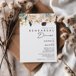 White Floral Rehearsal Dinner Invitation