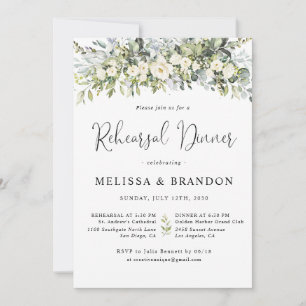 White Floral Rehearsal Dinner Invitation