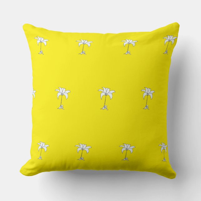 White Floral Repeat Lemon Yellow       Cushion (Front)