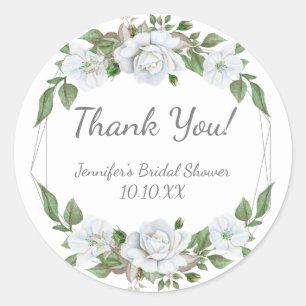 White Floral Rose Geometric Classic Round Sticker