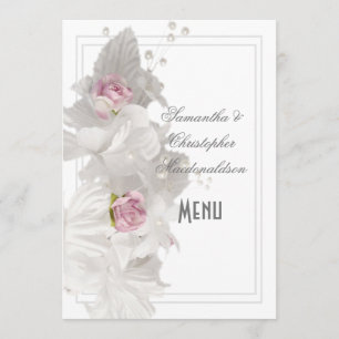 White floral rose wedding menu