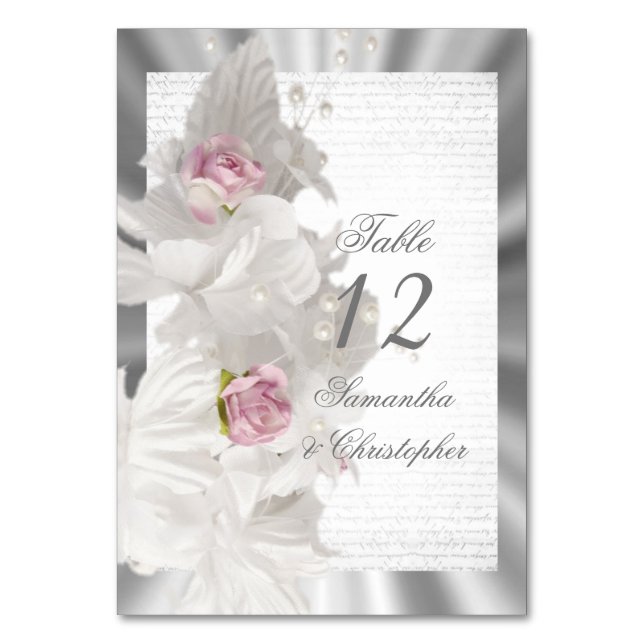 White floral rose wedding table number (Front)