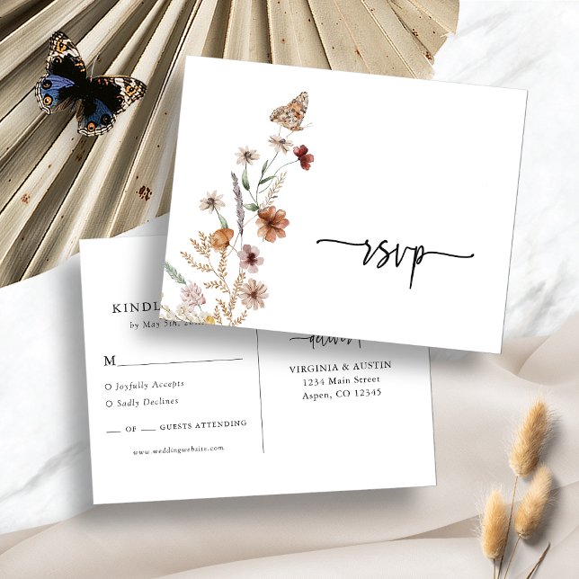 White Floral RSVP Wedding Postcard (White Floral RSVP Wedding Postcard with Butterfly by Painted Paperie
)