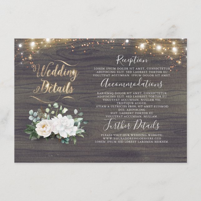 White Floral Rustic Country Wedding Information Enclosure Card (Front)