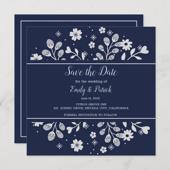 White Floral Save The Date (Front/Back)