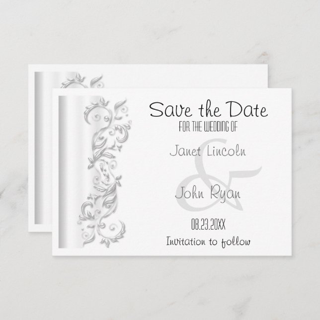 White Floral Save the Date Design (Front/Back)