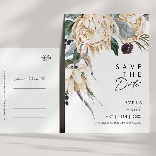 White Floral Save The Date Postcard