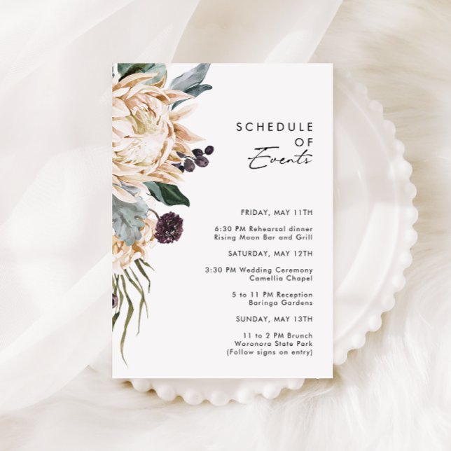 White Floral Schedule of Events Enclosure Card (Creator Uploaded)