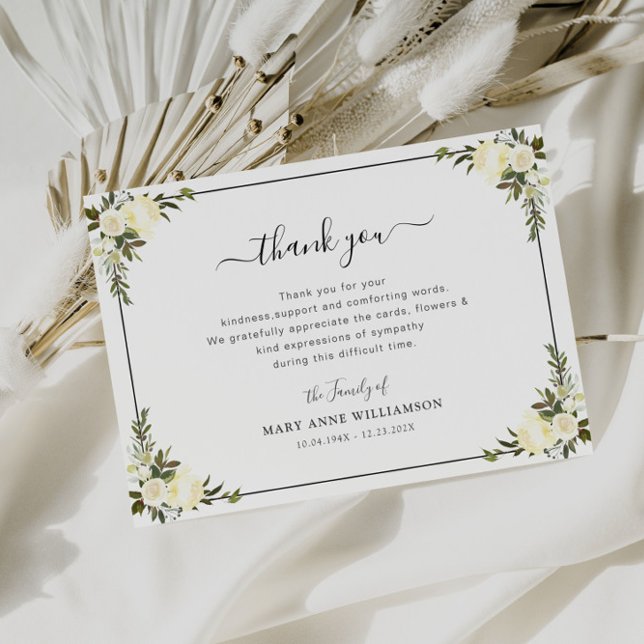 white floral script funeral thank you note card (Creator Uploaded)