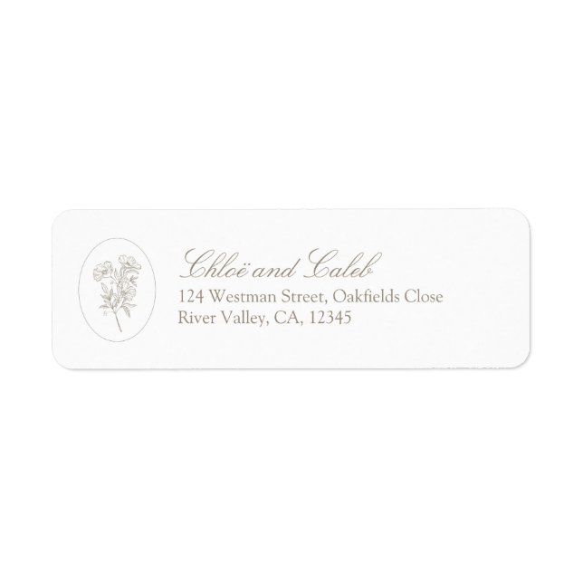 White | Floral Script Return Address Label (Front)