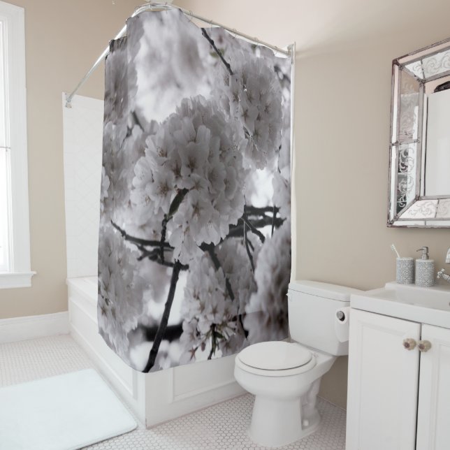 White Floral Shower Curtain (In Situ)