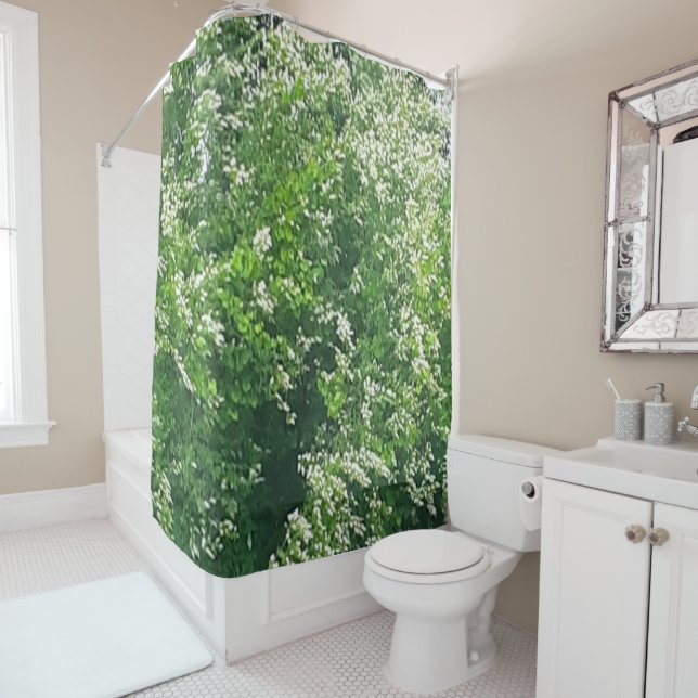 White Floral Shower Curtain (In Situ)