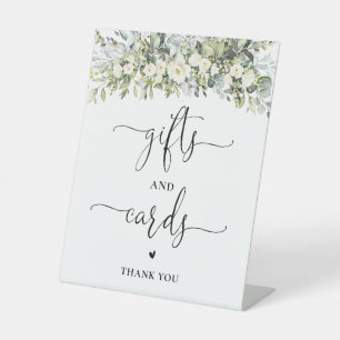 White Floral Shower Gifts And Cards Sign
