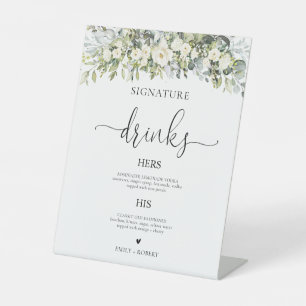White Floral Signature Drinks Sign