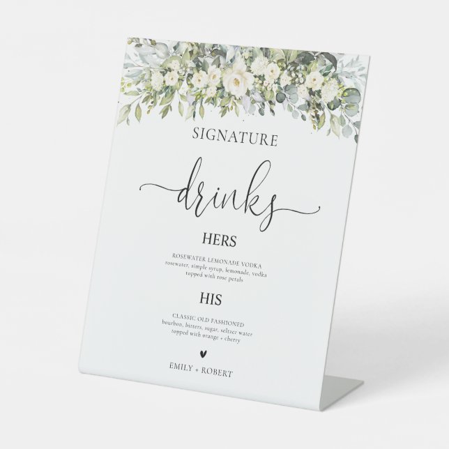 White Floral Signature Drinks Sign (Front)