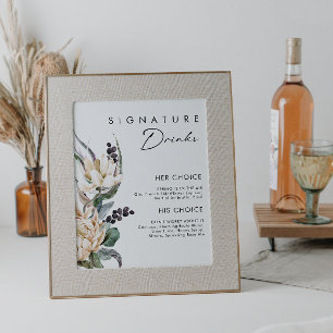 White Floral Signature Drinks Sign