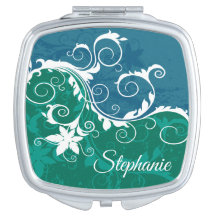 White Floral Silhouettes on Green and Blue