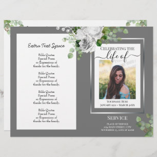 White Floral Simple Photo Funeral Program Budget