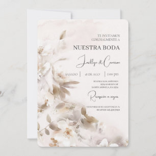 White Floral Spanish Wedding Invitation