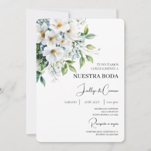White Floral Spanish Wedding Invitation