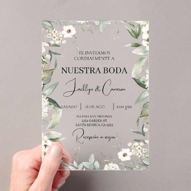White Floral Spanish Wedding Invitation (Insitu (Handheld))