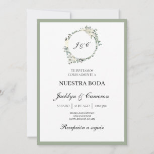 White Floral Spanish Wedding Invitation