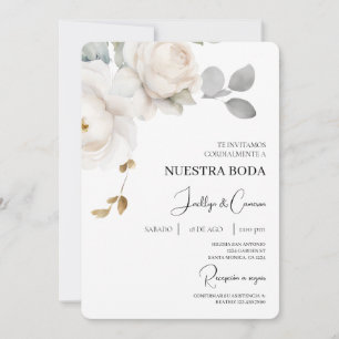 White Floral Spanish Wedding Invitation