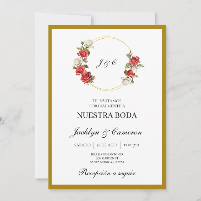 White Floral Spanish Wedding Invitation (Front)