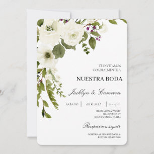 White Floral Spanish Wedding Invitation