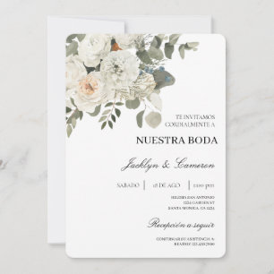 White Floral Spanish Wedding Invitation