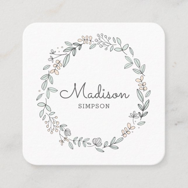 White Floral Square Business Card (Front)