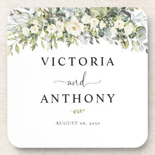White Floral Square Wedding Coaster