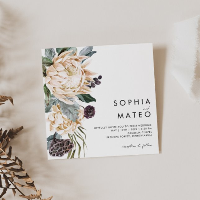 White Floral Square Wedding Invitation (Creator Uploaded)