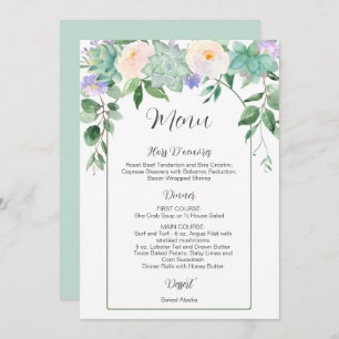 White Floral Succulents Greenery Wedding Menu