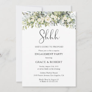 White Floral Surprise Engagement Party  Invitation