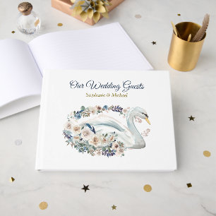 White Floral Swan Wedding Guest Book