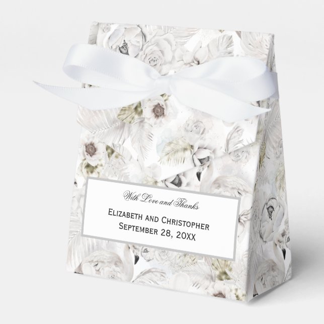 White Floral Swans Birds Elegant Wedding Favour Box (Front Side)