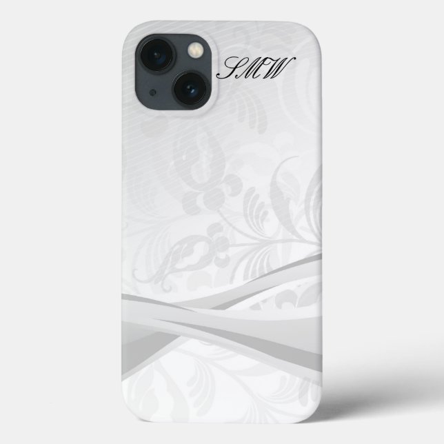 White Floral Swirl Monogrammed Design iPhone Case (Back)