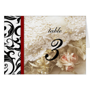 White Floral Swirl Wedding Table Number