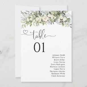 White Floral Table Number Seating Chart