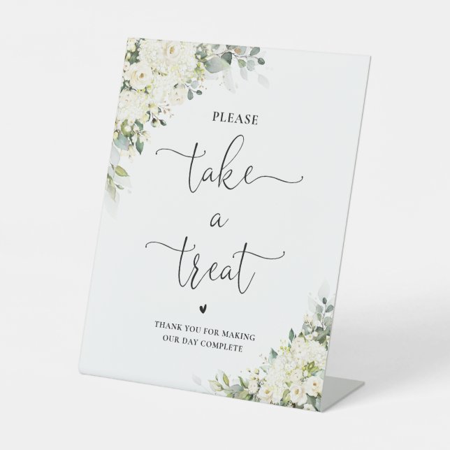 White Floral Take A Treat Sign (Front)