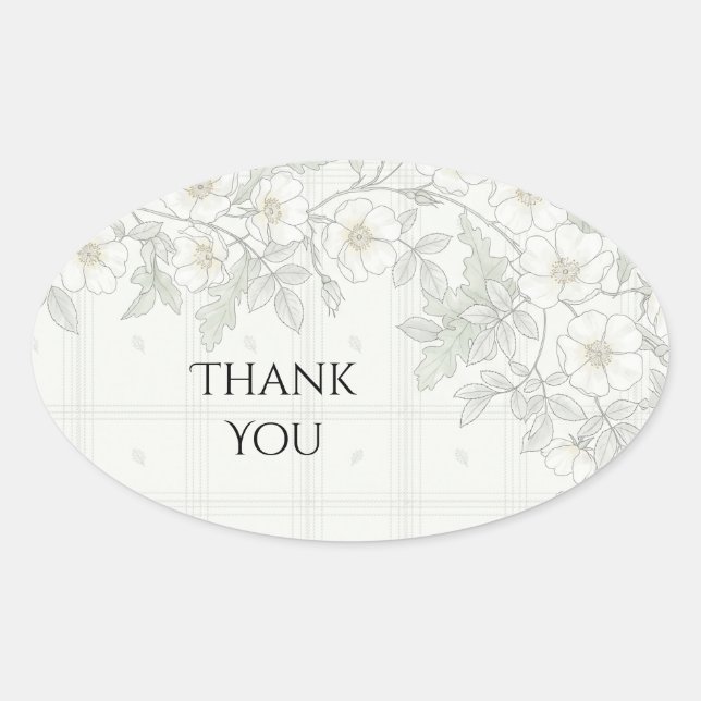 White Floral Tartan Thank You Sticker (Front)